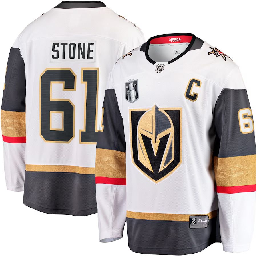 Men Vegas Golden Knights #61 Mark Stone Fanatics Branded White 2023 Stanley Cup Final Away Breakaway Player NHL Jersey